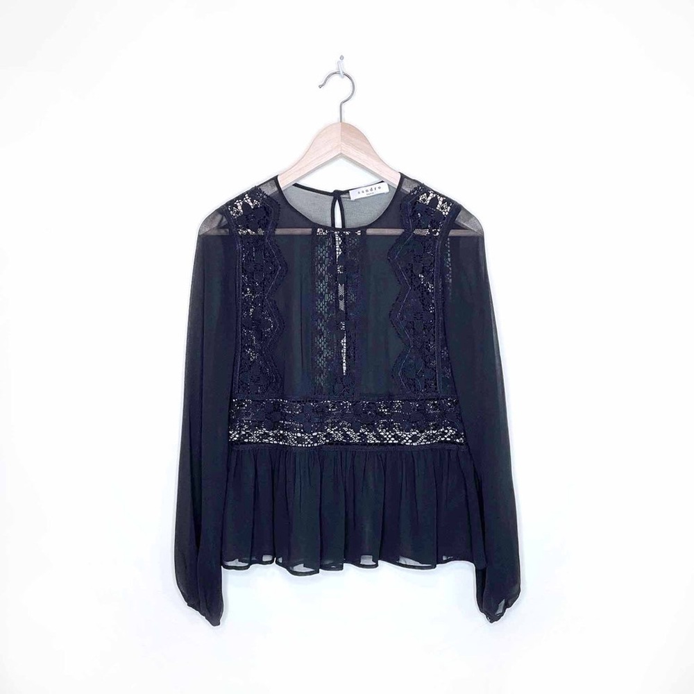 Sandro Black Asymmetrical Peplum Blouse